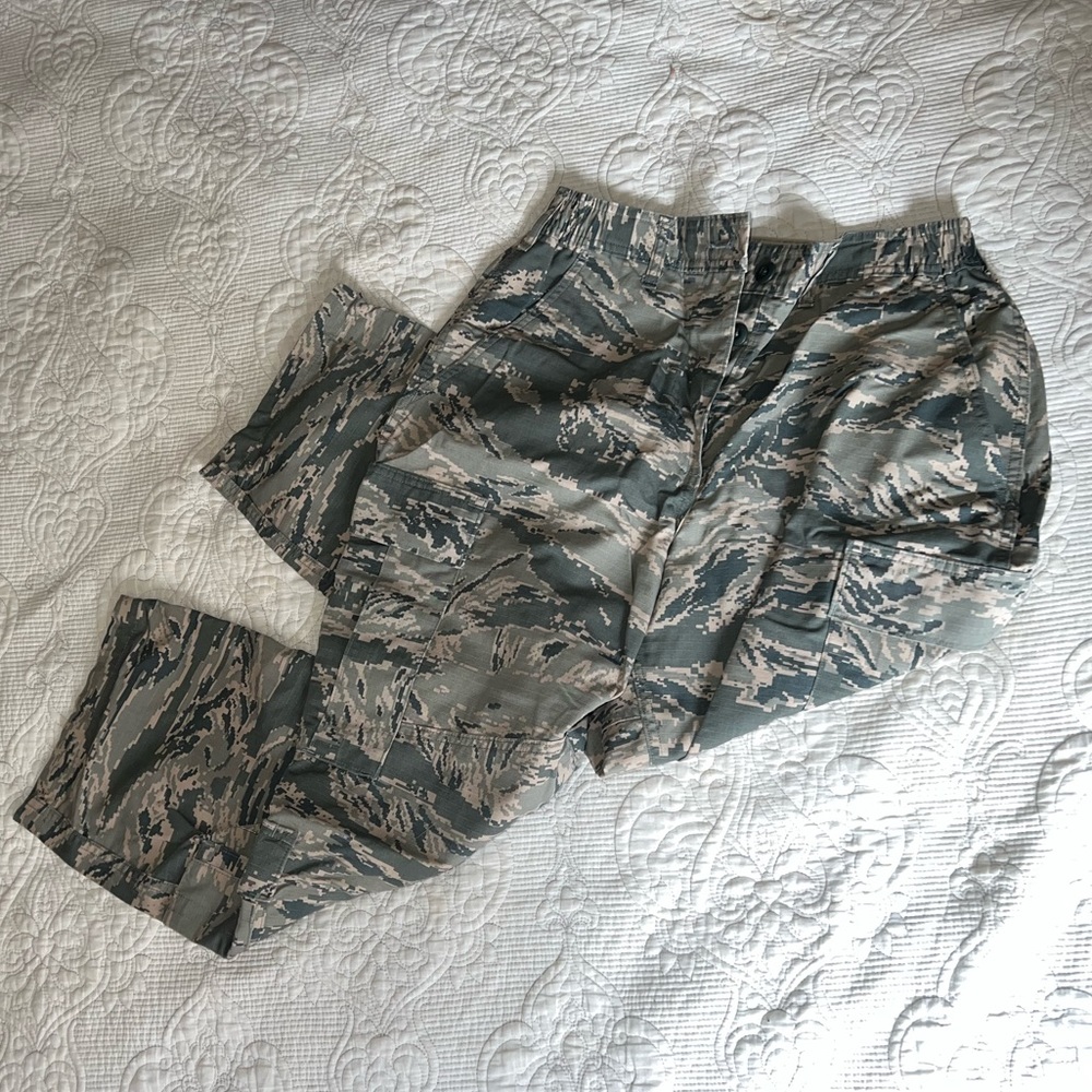 Sage green camo cargo pants